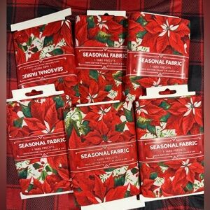 6 yards Seasonal Floral Fabric with Red Poinsettia Design Christmas Holiday NEW